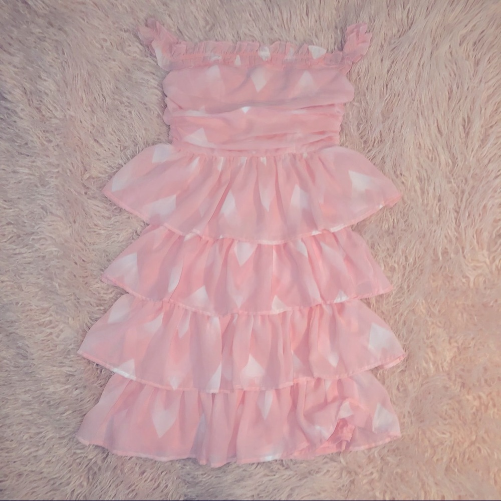 ASOS Pink Off The Shoulder Tiered Party Dress